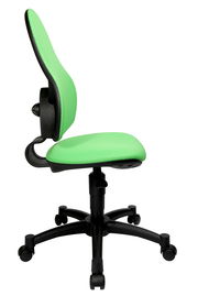 Grüner Drehstuhl mit ergonomischer Rückenlehne, Seitenansicht