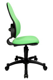 Grüner Drehstuhl mit ergonomischer Rückenlehne, Seitenansicht