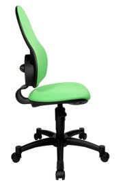 Grüner Drehstuhl mit ergonomischer Rückenlehne, Seitenansicht