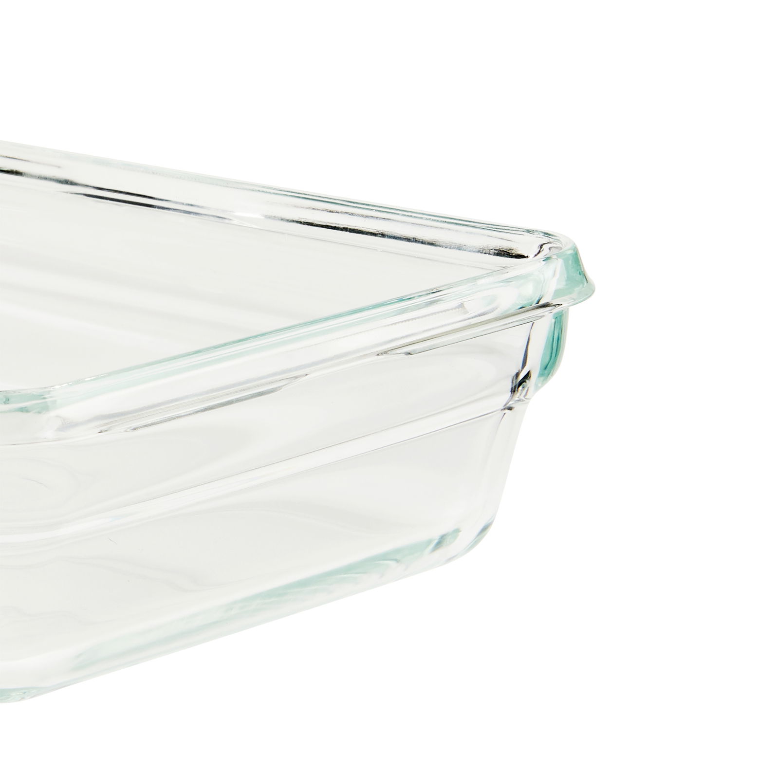 Quadratisches Glasbehälter, 0,80 L, aus der Seitenperspektive fotografiert