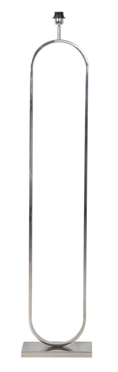 Moderne Stehleuchte aus Metall in ovaler Form, frontal fotografiert.