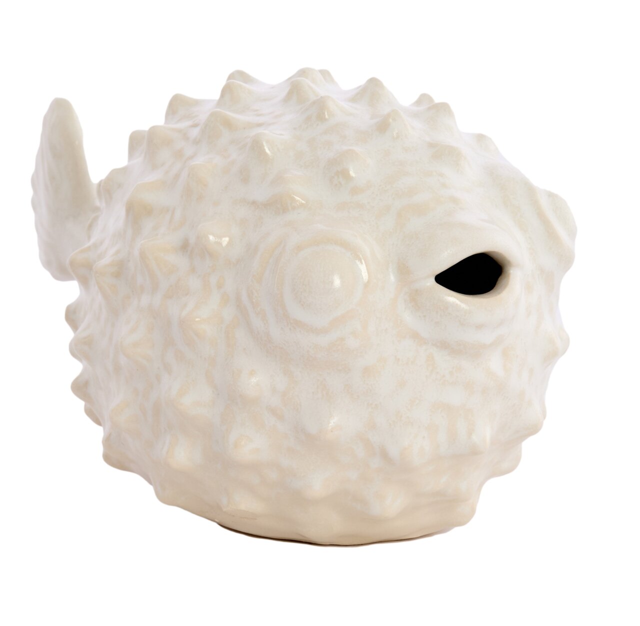 Keramik-Ornament in Form eines Kugelfisches, seitliche Perspektive