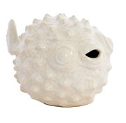 Keramik-Ornament in Form eines Kugelfisches, seitliche Perspektive