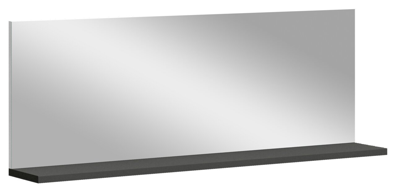 Moderner rechteckiger Spiegel mit schwarzem Boden, seitliche Perspektive