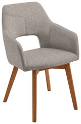 Grauer Sessel mit Holzbeinen, Vorderansicht