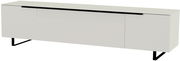 Modernes XL TV-Lowboard in Weiß mit schwarzen Beinen, seitliche Perspektive