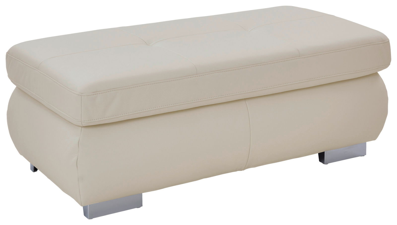 Beldomo Premium XXL Hocker AUSTIN-L Beiger XXL Hocker aus Leder mit Metallfüßen, seitliche Perspektive