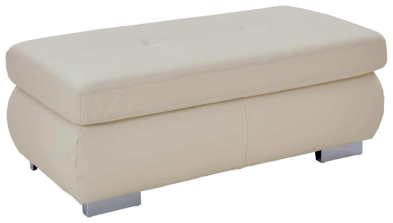 Beiger XXL Hocker aus Leder mit Metallfüßen, seitliche Perspektive