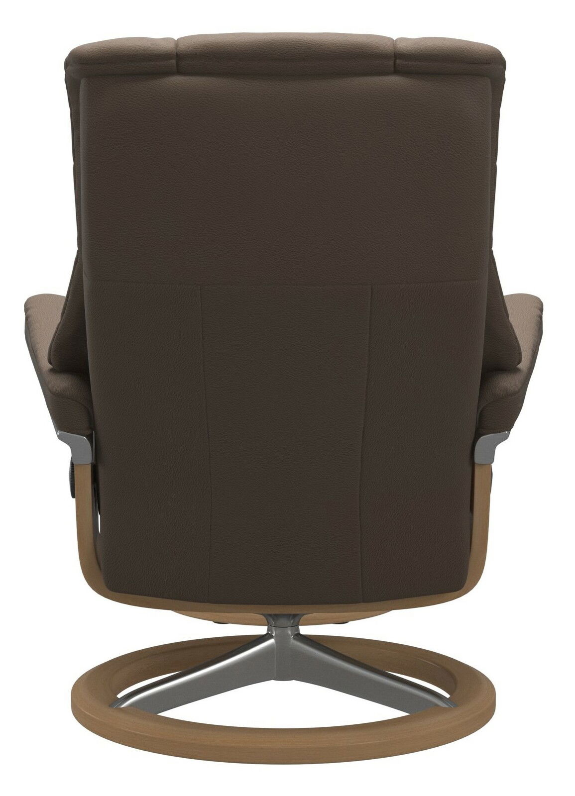 Stressless Einzelsessel MAYFAIR Rückansicht eines braunen Einzelsessels mit Holz- und Metallgestell