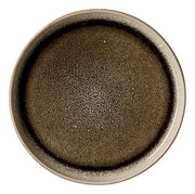 Beilagenteller EDA UMBRA von oben, 11,5 cm, mit dunkler, gesprenkelter Oberfläche.