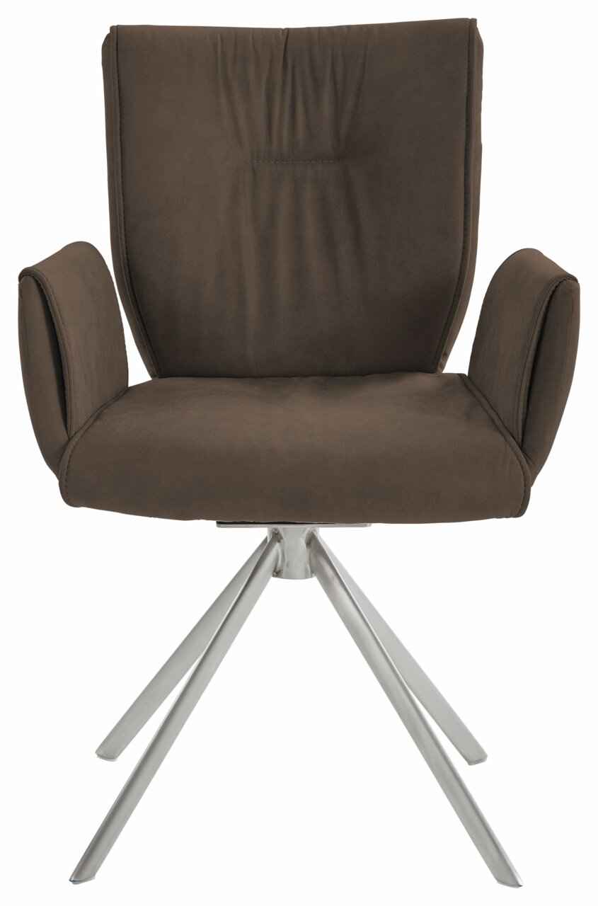 Dieter Knoll Sessel JAZZ Moderner brauner Sessel mit Armlehnen und Metallbeinen, Frontalansicht