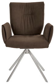 Moderner brauner Sessel mit Armlehnen und Metallbeinen, Frontalansicht