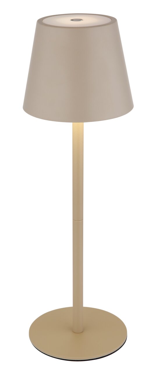 VANNIE 3 accu-tafellamp in beige, zijaanzicht