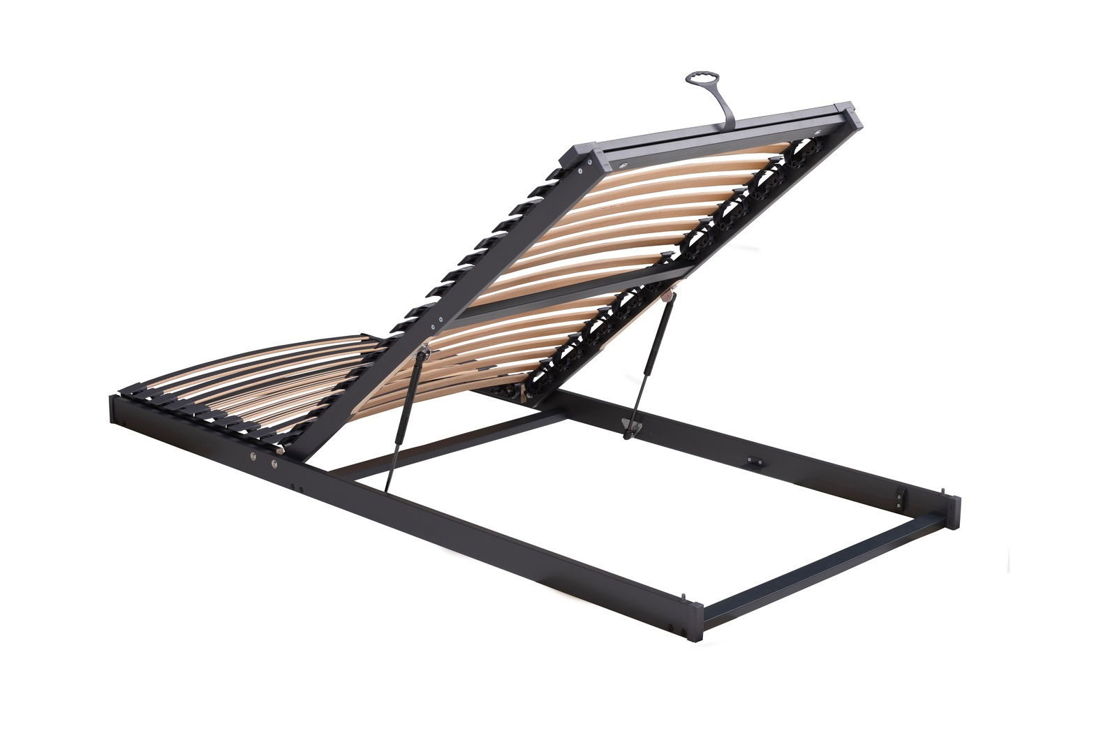 Tempur Systemrahmen 80x200 FORM SYSTEMRAHMEN 1500 Seitliche Ansicht eines verstellbaren Lattenrostes mit Hebemechanismus.