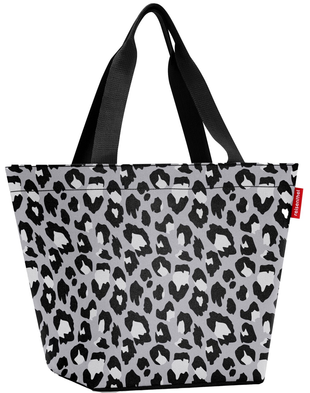 Shopper met zwart en grijs luipaardpatroon, vooraanzicht