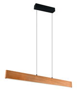 Moderne Pendelleuchte aus Holz in rechteckiger Form, seitliche Perspektive