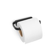 Zwarte toiletrolhouder met een rol toiletpapier, zijaanzicht