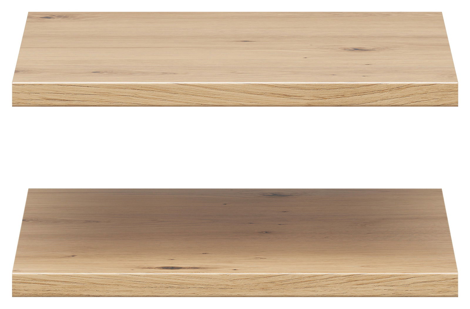 Zwei Holz-Einlegeböden in Eichenoptik, frontal betrachtet