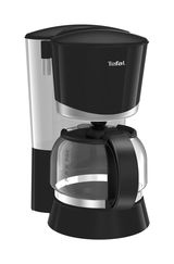 Schwarze Filter-Kaffeemaschine mit Glaskanne, seitliche Perspektive