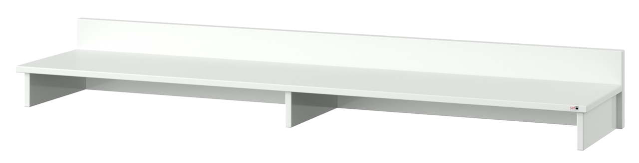 Weißer TV-Aufsatz mit zwei Fächern, seitliche Perspektive