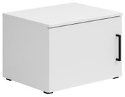 Weißer Aufsatzschrank mit schwarzem Griff, perspektivisch von vorne rechts gesehen