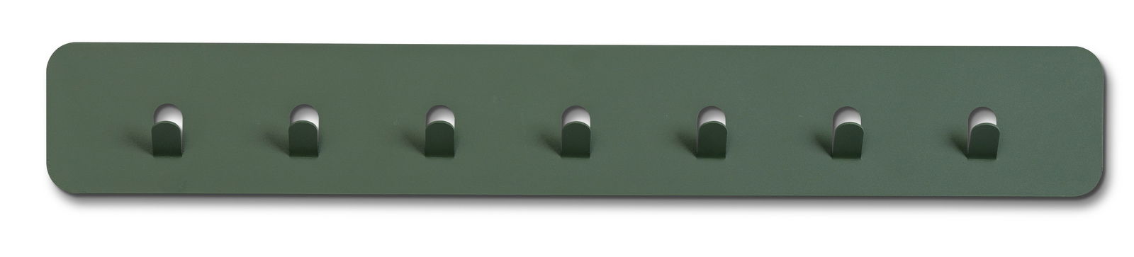 Garderobenleiste in Dunkelgrün mit sieben Haken, Ansicht von vorne