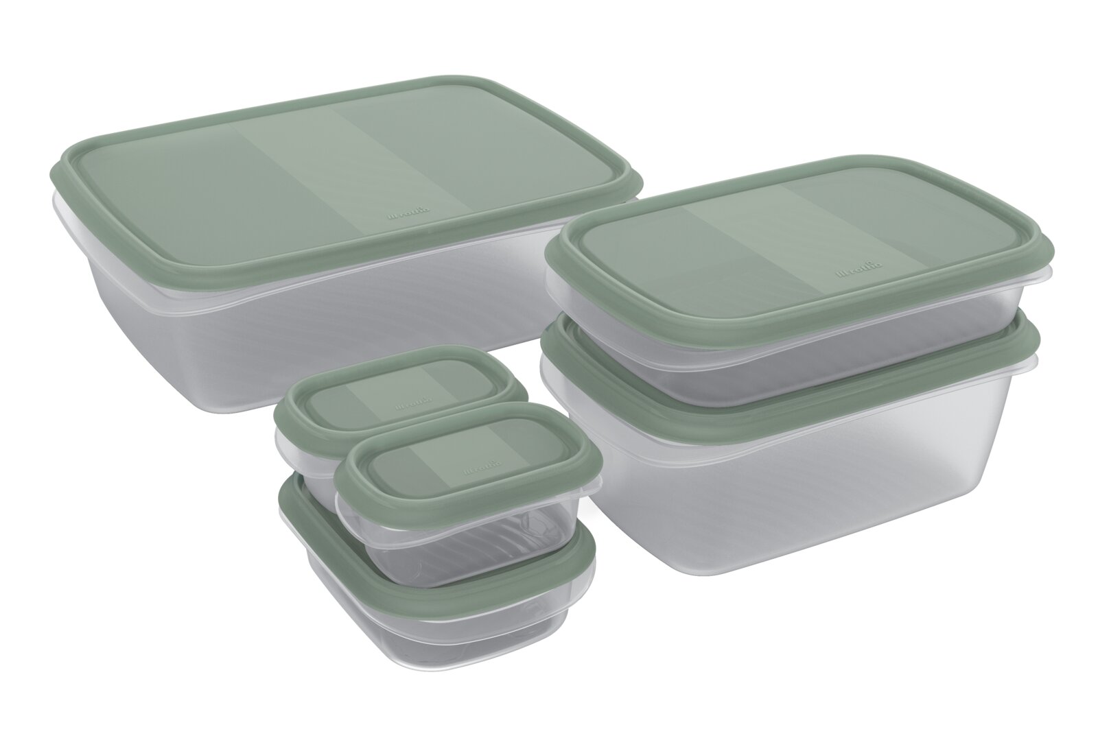 rotho Set van 6 vershoudbakjes ELEMENTS Set van 6 vershoudbakjes in verschillende maten met groene deksels, gefotografeerd vanuit een zijaanzicht