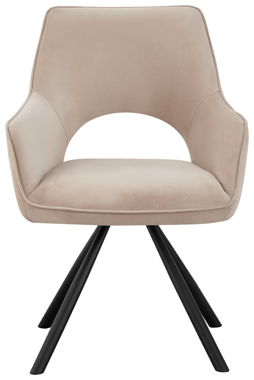 Beiger Armlehnstuhl mit schwarzem Metallgestell, Frontalansicht