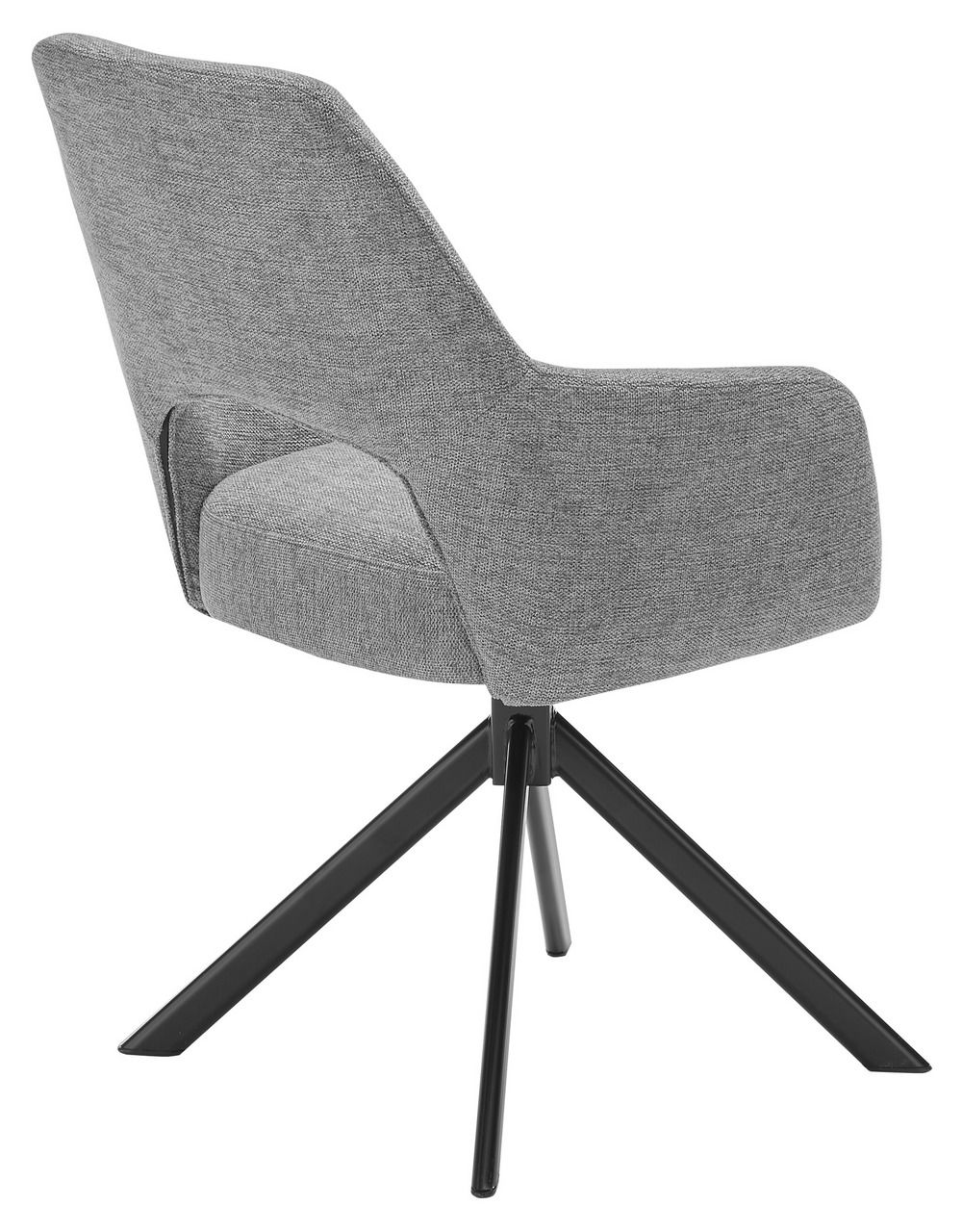 Grauer Armlehnstuhl mit schwarzem Metallgestell, Rückansicht