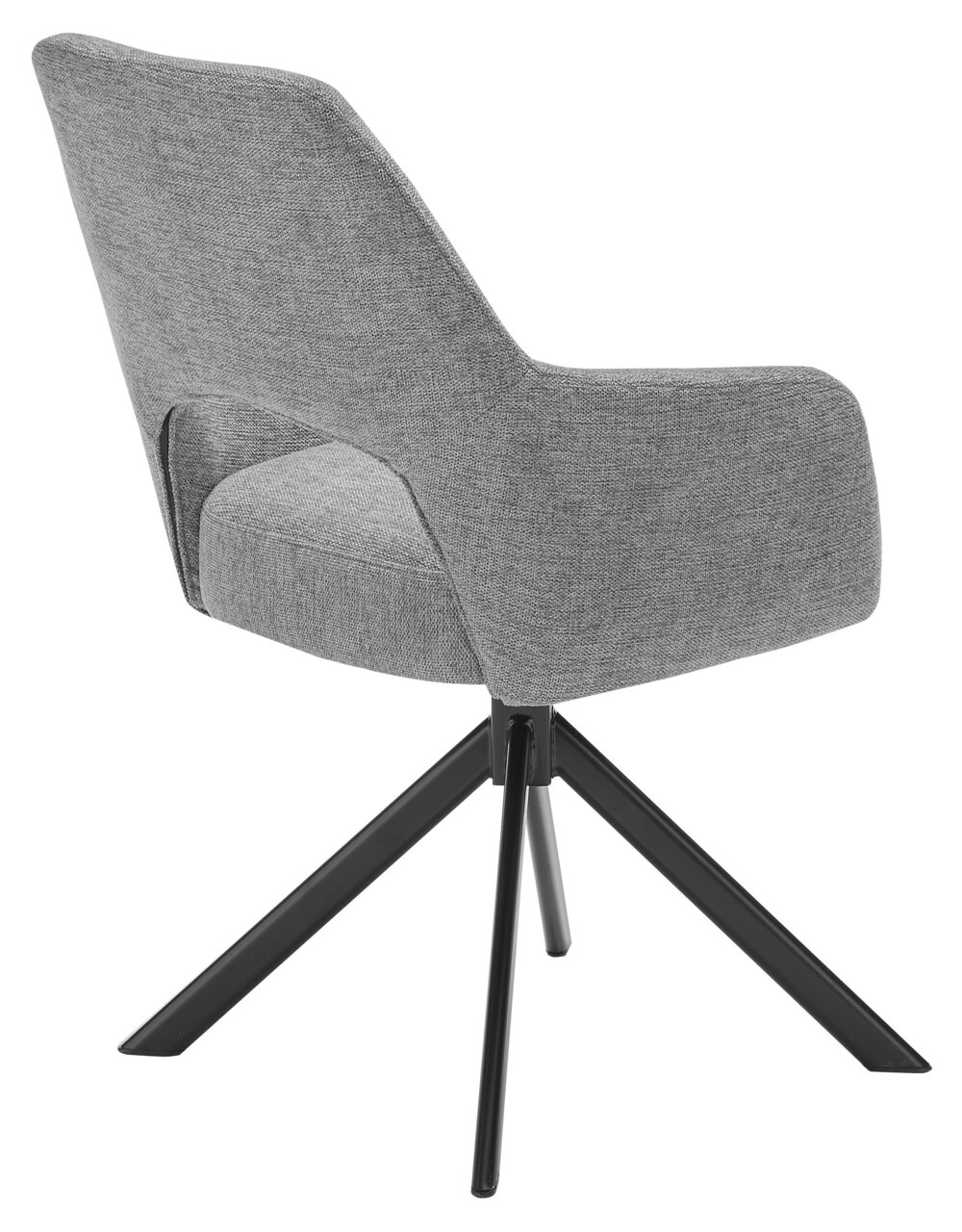 Grauer Armlehnstuhl mit schwarzem Metallgestell, Rückansicht