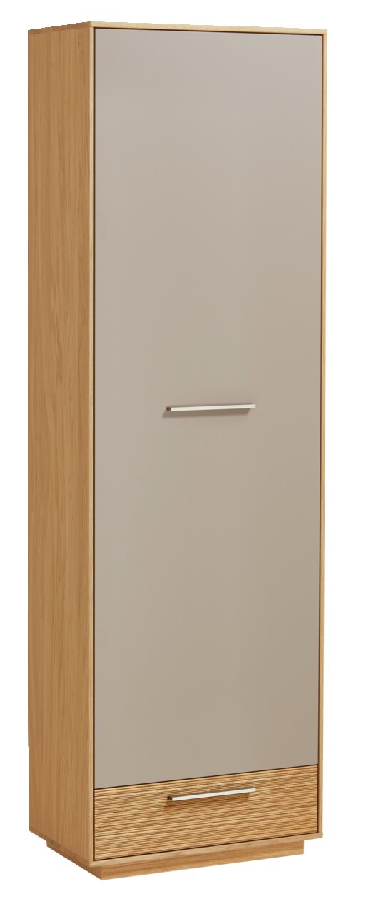 VOSS Dielenschrank LOVENO Moderner Dielenschrank aus Holz mit einer glatten, grauen Tür und einem unteren Schubfach, seitliche Perspektive.