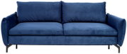 Blaues Funktionssofa in Frontalansicht mit modernen Metallfüßen.