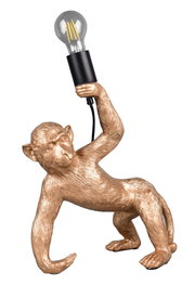 Goldene Affen-Tischleuchte mit Glühbirne, seitliche Perspektive