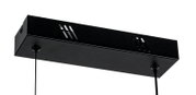 Zwarte LED-hanglamp, van onderaf gezien, met een rechthoekige behuizing en twee kabels.