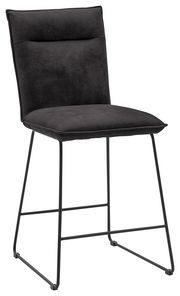 Schwarzer Barstuhl mit gepolsterter Rückenlehne und Sitzfläche, seitliche Perspektive