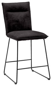 Schwarzer Barstuhl mit gepolsterter Rückenlehne und Sitzfläche, seitliche Perspektive