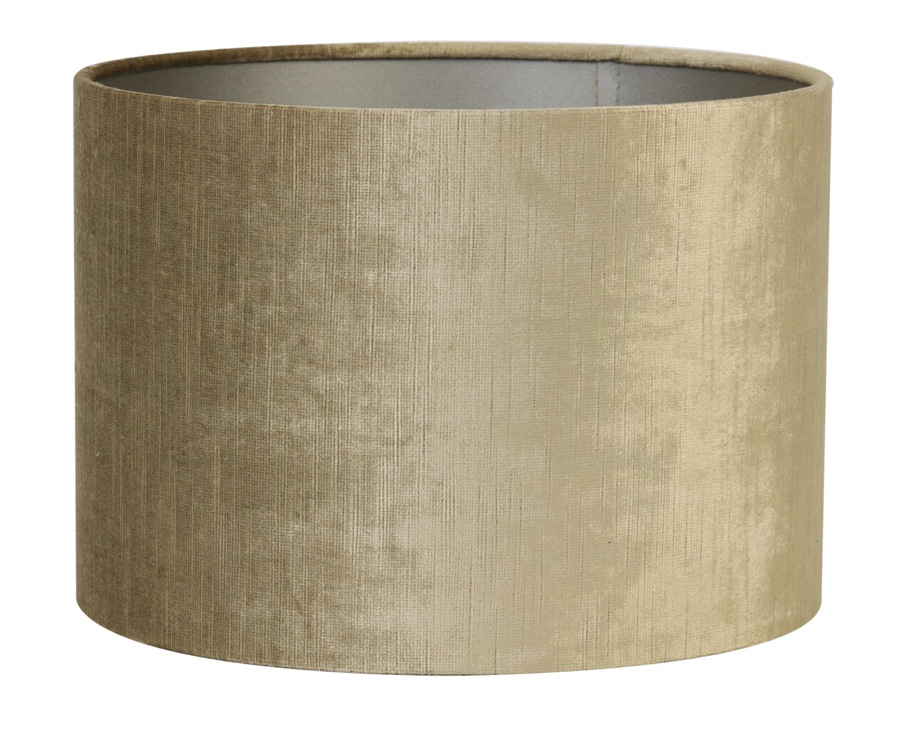 Zylindrischer Lampenschirm in beige aus Stoff, seitliche Perspektive