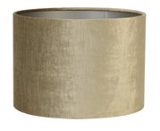 Cilindrische lampenkap van stof in beige, zijaanzicht
