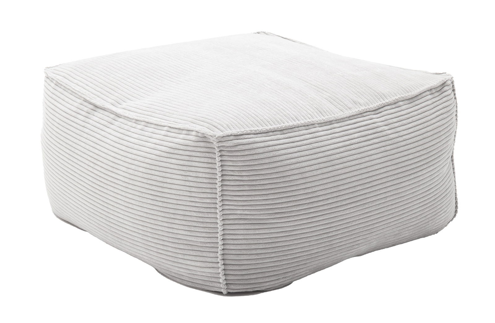 Pure Home Lifestyle Hocker quadratisch NOPPA Quadratischer Hocker aus hellgrauem, geripptem Stoff in seitlicher Perspektive