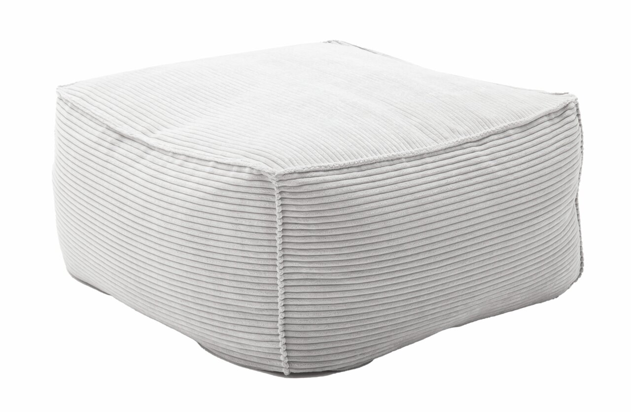 Pure Home Lifestyle Hocker quadratisch NOPPA Quadratischer Hocker aus hellgrauem, geripptem Stoff in seitlicher Perspektive