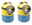 Zwei Salzstreuer im Design von Minions, gelb und blau, mit einem Auge und einem freundlichen Lächeln, aus frontaler Perspektive.