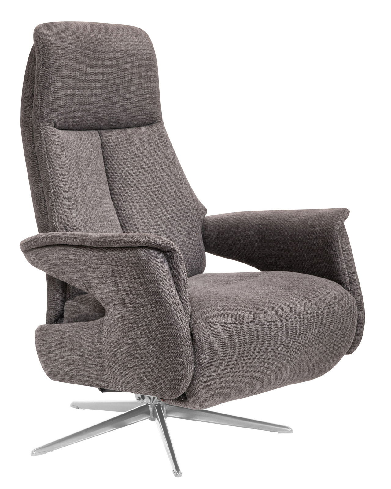 Grauer Relaxsessel Welnova 8103 SLIMLINE 2.0 mit modernem Design und drehbarem Metallfuß, seitliche Perspektive