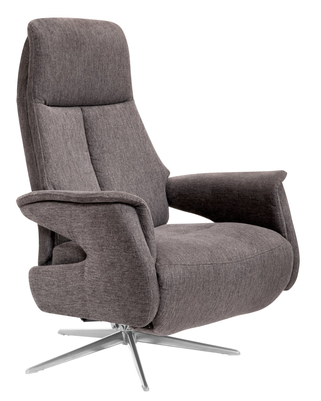 Grauer Relaxsessel Welnova 8103 SLIMLINE 2.0 mit modernem Design und drehbarem Metallfuß, seitliche Perspektive