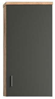 Moderner Hängeschrank in dunklem Grau mit Holzrahmen, Frontalansicht