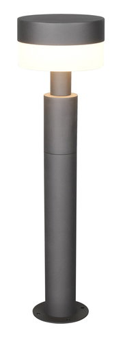 LED-Pollerleuchte in zylindrischer Form, seitliche Ansicht, mit einem leuchtenden Ring unterhalb des oberen Teils.