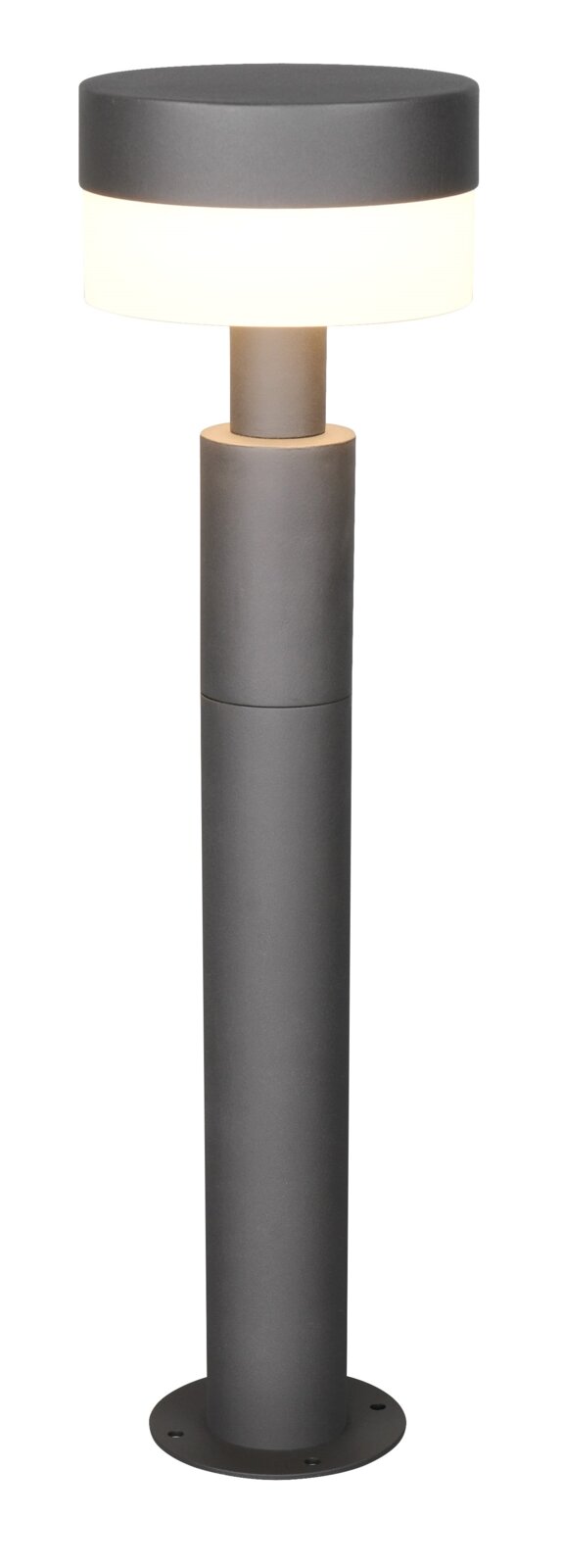 Trio Leuchten LED-Pollerleuchte MACKENZIE LED-Pollerleuchte in zylindrischer Form, seitliche Ansicht, mit einem leuchtenden Ring unterhalb des oberen Teils.