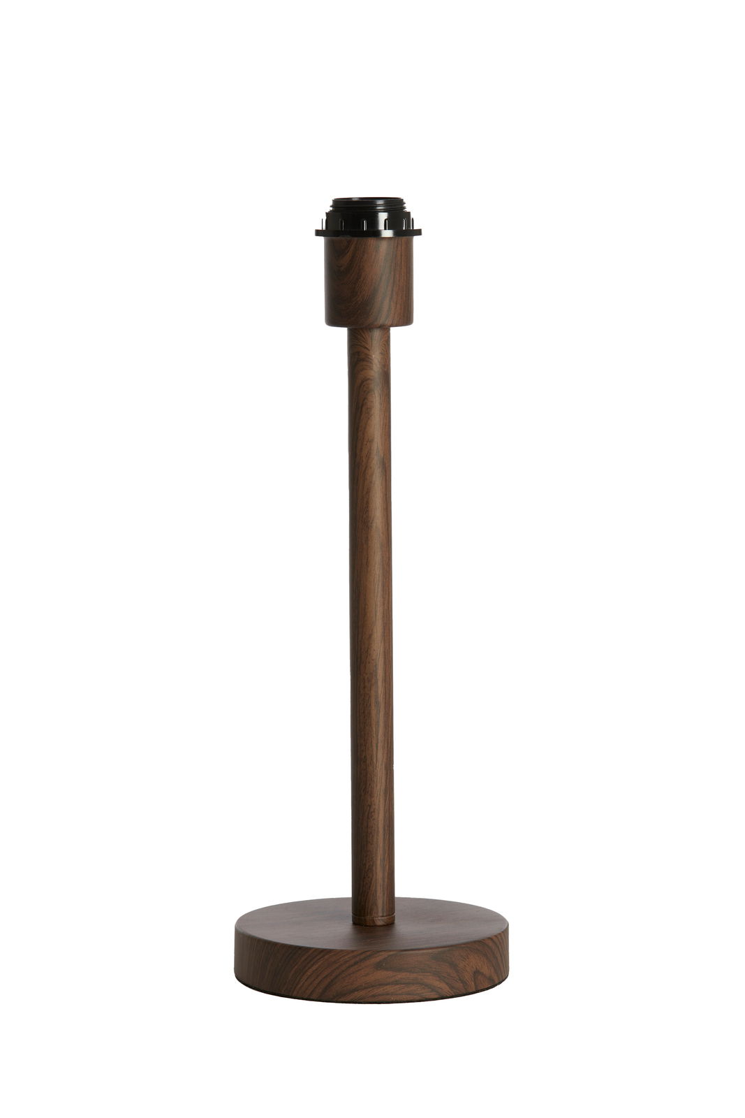 Lampenfuß aus Holz mit runder Basis und zylindrischem Ständer, frontal abgebildet.