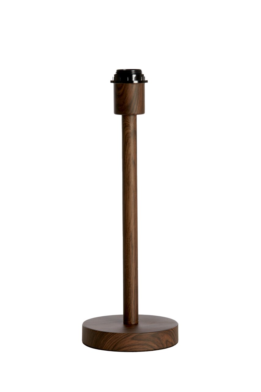 Houten lampvoet met ronde voet en cilindrische steel, afgebeeld van voren.