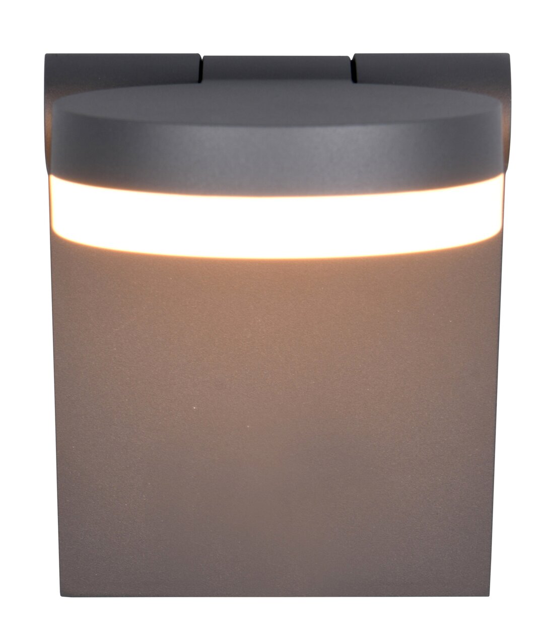 Moderne wandlamp ADOUR in donkergrijs met een lichtgevende strook, vooraanzicht.