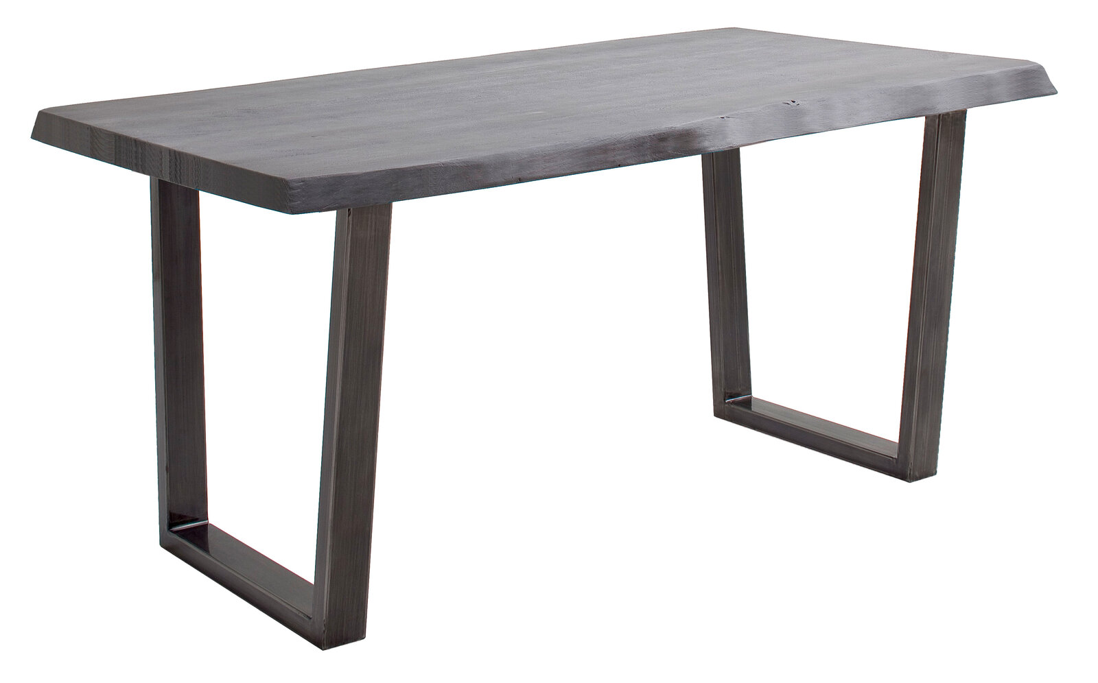 Moderner Esstisch mit rechteckiger Holzplatte und Metallbeinen, seitliche Perspektive